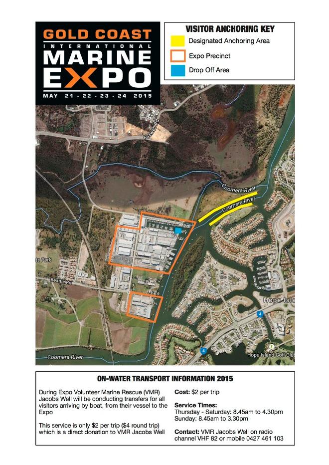 Here's a map of our Expo anchorage, with transfers available to and from the Expo via VMR Jacobs Well - 2015 Gold Coast International Marine Expo  © Gold Coast Marine Expo www.gcmarineexpo.com.au